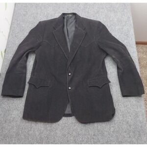 Circle S Corduroy Western Blazer Mens 46 Long Black 2 Button Cowboy Elbow Patch